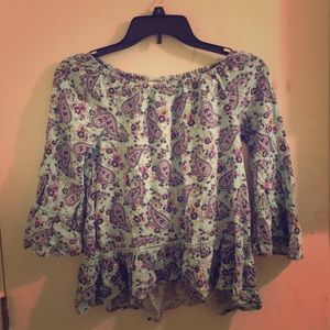 Paisley baby blue/turquoise bell sleeved shirt